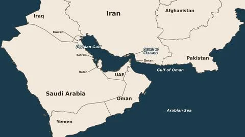 Map of the Persian Gulf and the Strait of Hormuz Ilustração Stock
