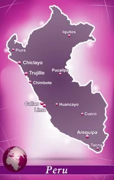 Map of peru with abstract background in violet Stock Illustration
