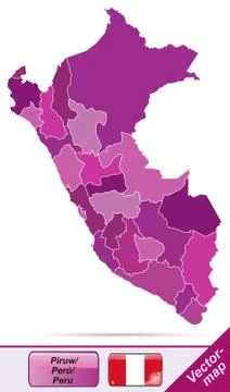 Map of peru with borders in violet Illustrazione stock