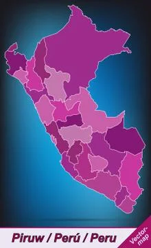 Map of peru with borders in violet Stock Illustration