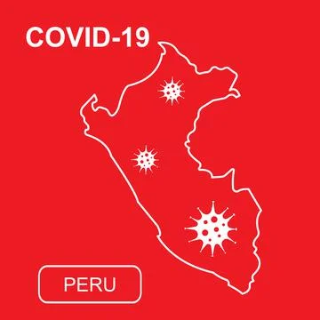 Map of Peru labeled COVID-19. White outline map on a red background. Stock Illustration