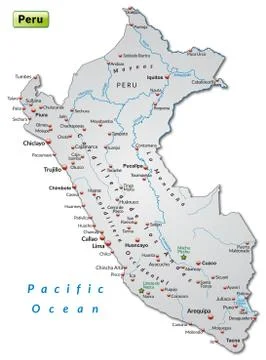 Map of peru as an overview map in gray Stock Illustration