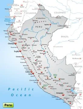 Map of peru as an overview map in gray Illustrazione stock