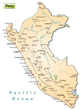 Map of peru as an overview map in pastel orange Illustrazione stock