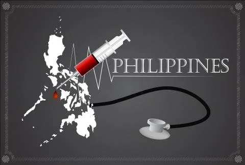 Map of Philippines with Stethoscope and syringe. Stock Illustration