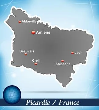 Map of picardie with abstract background in blue Stock Illustration