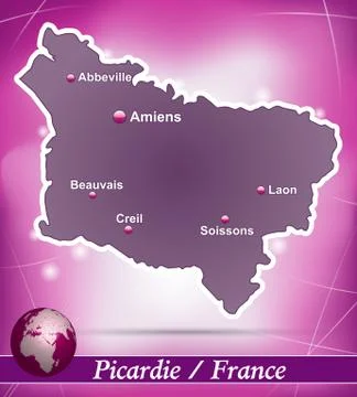 Map of picardie with abstract background in violet Stock Illustration