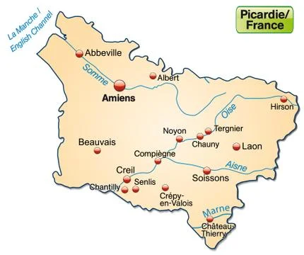 Map of picardie as an overview map in pastel orange Stock Illustration