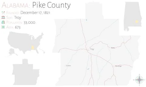 Map of Pike County in Alabama Stock Illustration