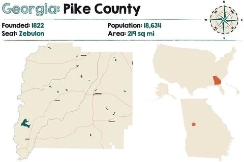 Map of Pike County in Georgia Stock Illustration