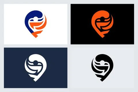 Map Pin Abstract Human Logo Template Set Stock Illustration