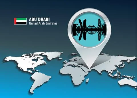 Map pin with abu dhabi skyline Illustrazione stock