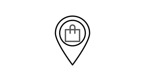 A map pin adorned with a shopping bag graphic, signifying a nearby shopping.. 库存影片 332759138