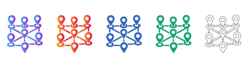 Map Pin and Location Network Grid Icons Ilustração Stock