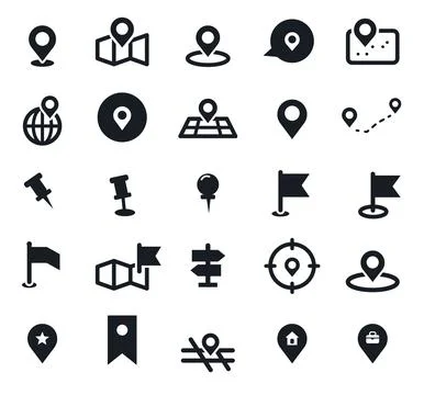 Map pin and navigation icons set location pointer GPS marker 스톡 일러스트