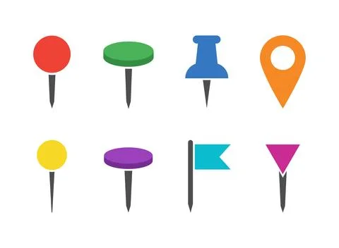 Map pin and push pin icon set with location marker symbols Stock Illustration