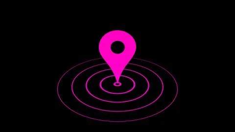 Map pin animated icon, gps pointer. Purple location route gps position navi.. Illustrazione stock