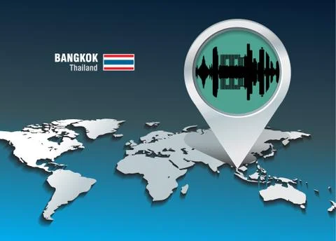 Map pin with bangkok skyline Stock Illustration