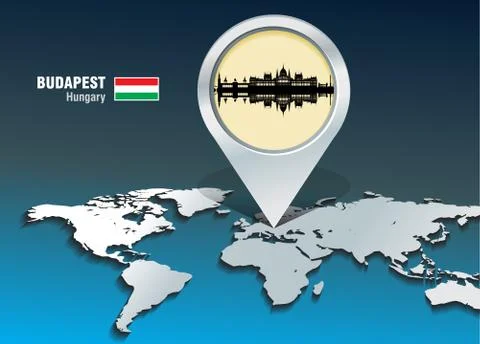 Map pin with budapest skyline Stockillustratie