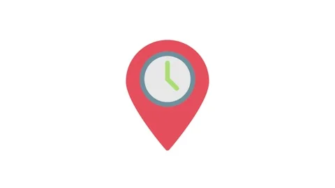 A map pin with a clock icon, indicating a specific time or schedule at a lo.. Stock Footage 332988392