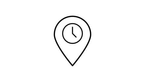 A map pin with a clock icon, indicating a specific time or schedule at a lo.. Stock Footage 332988469