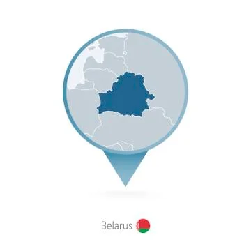 Map pin with detailed map of Belarus and neighboring countries. Stock Illustration