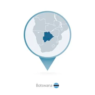 Map pin with detailed map of Botswana and neighboring countries. Stock Illustration