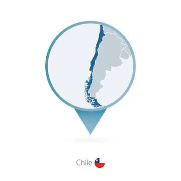 Map pin with detailed map of Chile and neighboring countries. Stock Illustration