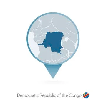 Map pin with detailed map of Democratic Republic of the Congo and neighboring Stock Illustration