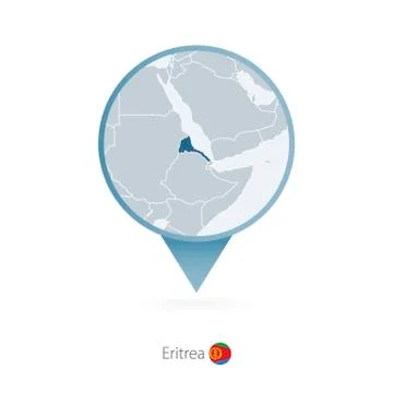 Map pin with detailed map of Eritrea and neighboring countries. Stock Illustration