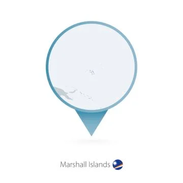 Map pin with detailed map of Marshall Islands and neighboring countries. Stock Illustration