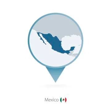 Map pin with detailed map of Mexico and neighboring countries. Stock Illustration