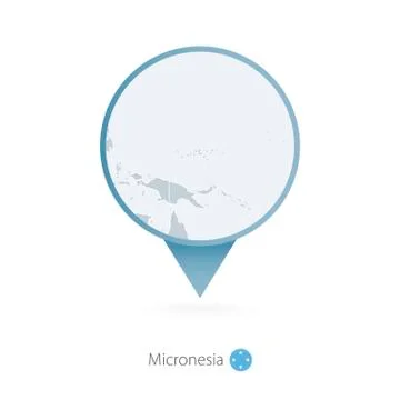 Map pin with detailed map of Micronesia and neighboring countries. Stock Illustration