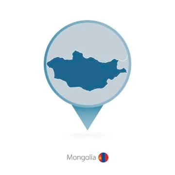 Map pin with detailed map of Mongolia and neighboring countries. Stock Illustration