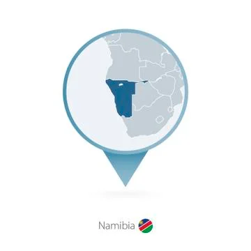 Map pin with detailed map of Namibia and neighboring countries. Stock Illustration