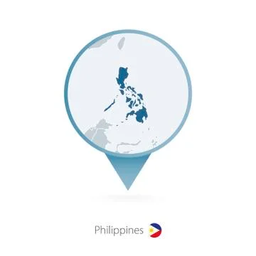 Map pin with detailed map of Philippines and neighboring countries. Stock Illustration