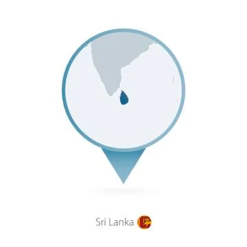 Map pin with detailed map of Sri Lanka and neighboring countries. Stock Illustration