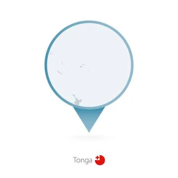 Map pin with detailed map of Tonga and neighboring countries. Stock Illustration