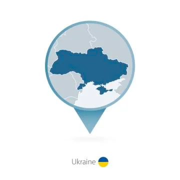 Map pin with detailed map of Ukraine and neighboring countries. Stock Illustration