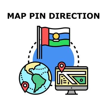 Map pin direction selecting travel navigation route Stock Illustration