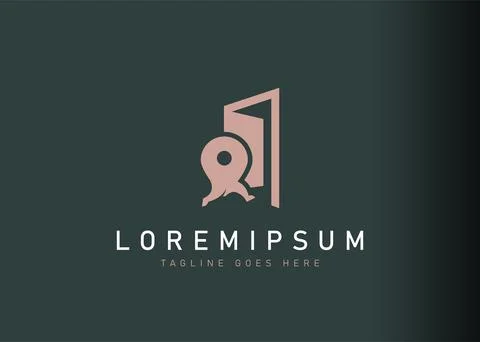 Map pin door logo design. Vector illustration of map pin ran towards the door Stock Illustration