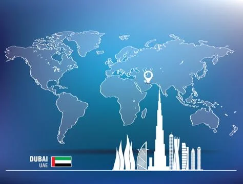 Map pin with Dubai skyline Ilustración de archivo