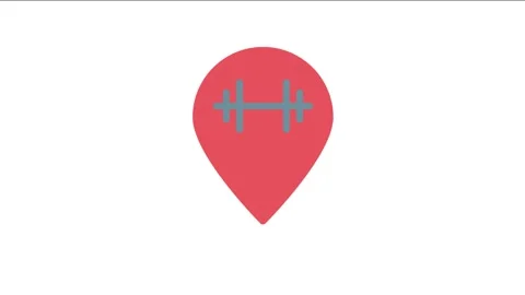 A map pin featuring a barbell icon, symbolizing a fitness location or gym. Stock Footage 332988436