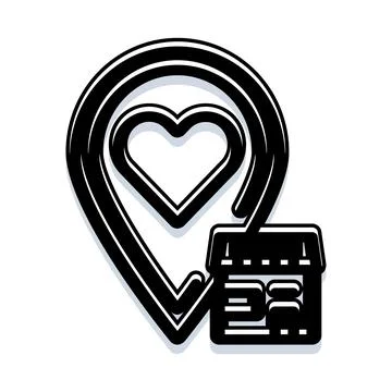 Map pin heart with small retail store icon 스톡 일러스트