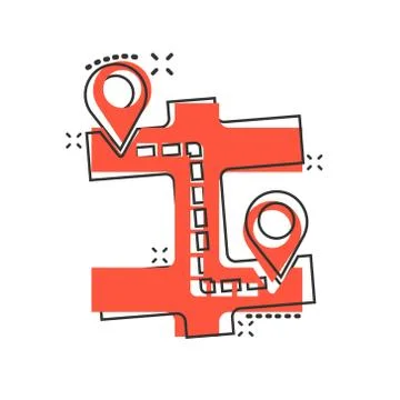 Map pin icon in comic style. GPS navigation cartoon vector illustration on wh Illustrazione stock