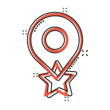 Map pin icon in comic style. GPS navigation cartoon vector illustration on wh Stock Illustration
