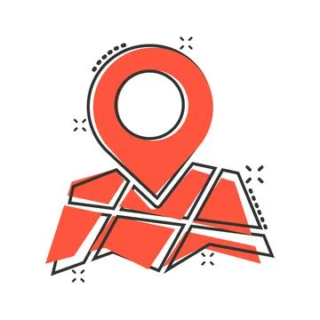 Map pin icon in comic style. GPS navigation cartoon vector illustration on wh Ilustração Stock