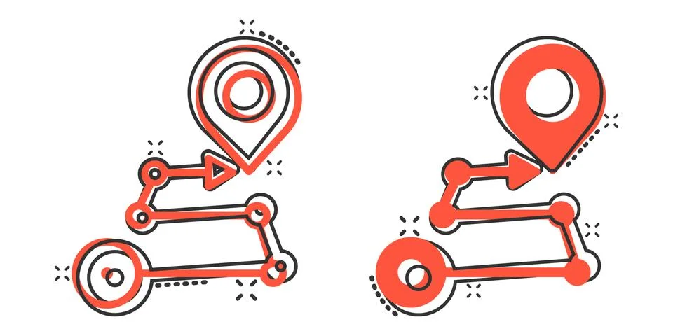 Map pin icon in comic style. GPS navigation cartoon vector illustration on wh Stock Illustration