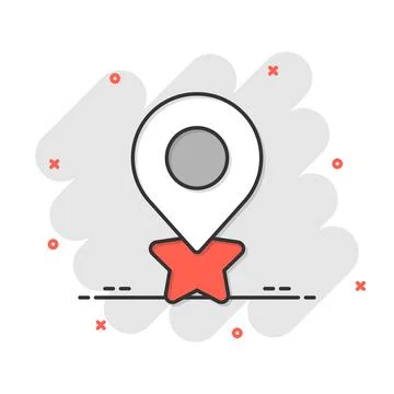 Map pin icon in comic style. GPS navigation cartoon vector illustration on wh Ilustração Stock