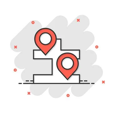 Map pin icon in comic style. GPS navigation cartoon vector illustration on wh Ilustração Stock